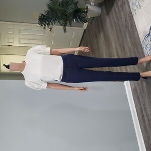 Navy blue and white pinstripe  Banana  Republic ankle pants 2